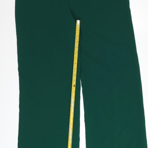Zara Women Green Wide-Leg Trousers 2XL Polyester Crepe