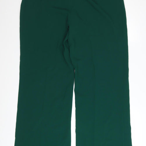 Zara Women Green Wide-Leg Trousers 2XL Polyester Crepe