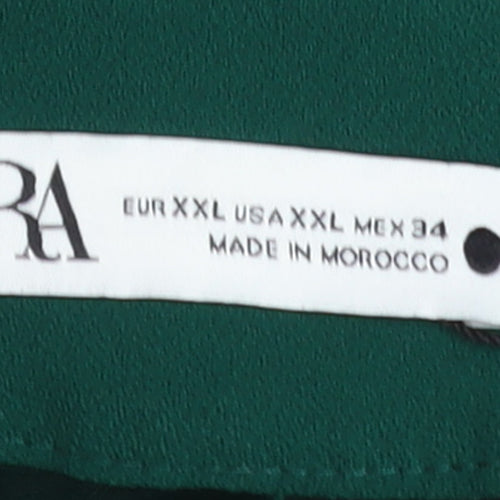 Zara Women Green Wide-Leg Trousers 2XL Polyester Crepe