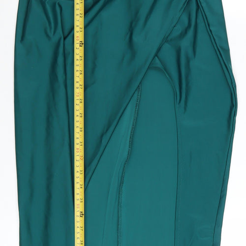 FAERIESTY Women’s Green Satin Cowl Neck Ruched Slip Dress Size S