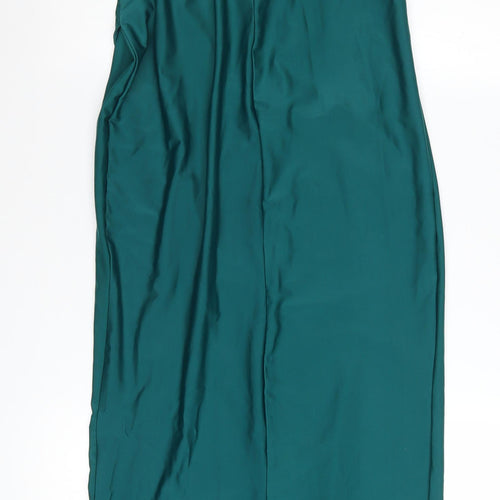 FAERIESTY Women’s Green Satin Cowl Neck Ruched Slip Dress Size S