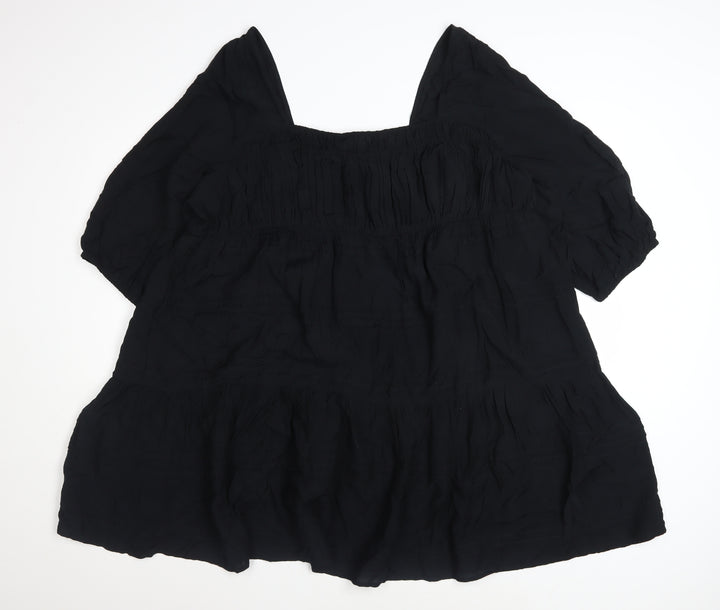 Marks and Spencer Women Black Size 20 Smocked Short Puff Sleeve Dress