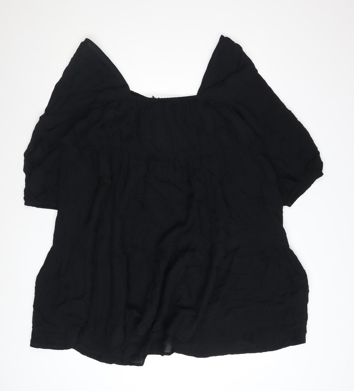 Marks and Spencer Women Black Size 20 Smocked Short Puff Sleeve Dress