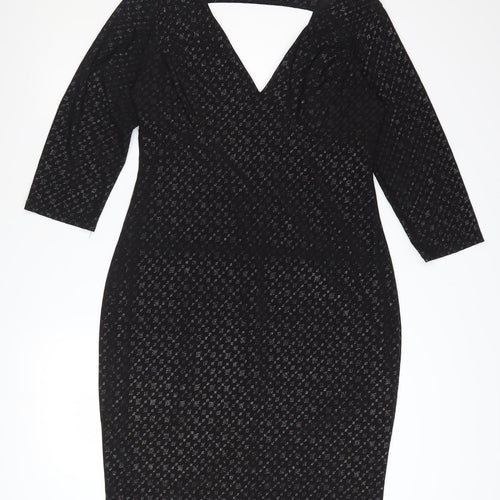 Quiz Women’s Black Glitter Bodycon Knee Length Dress Size 16