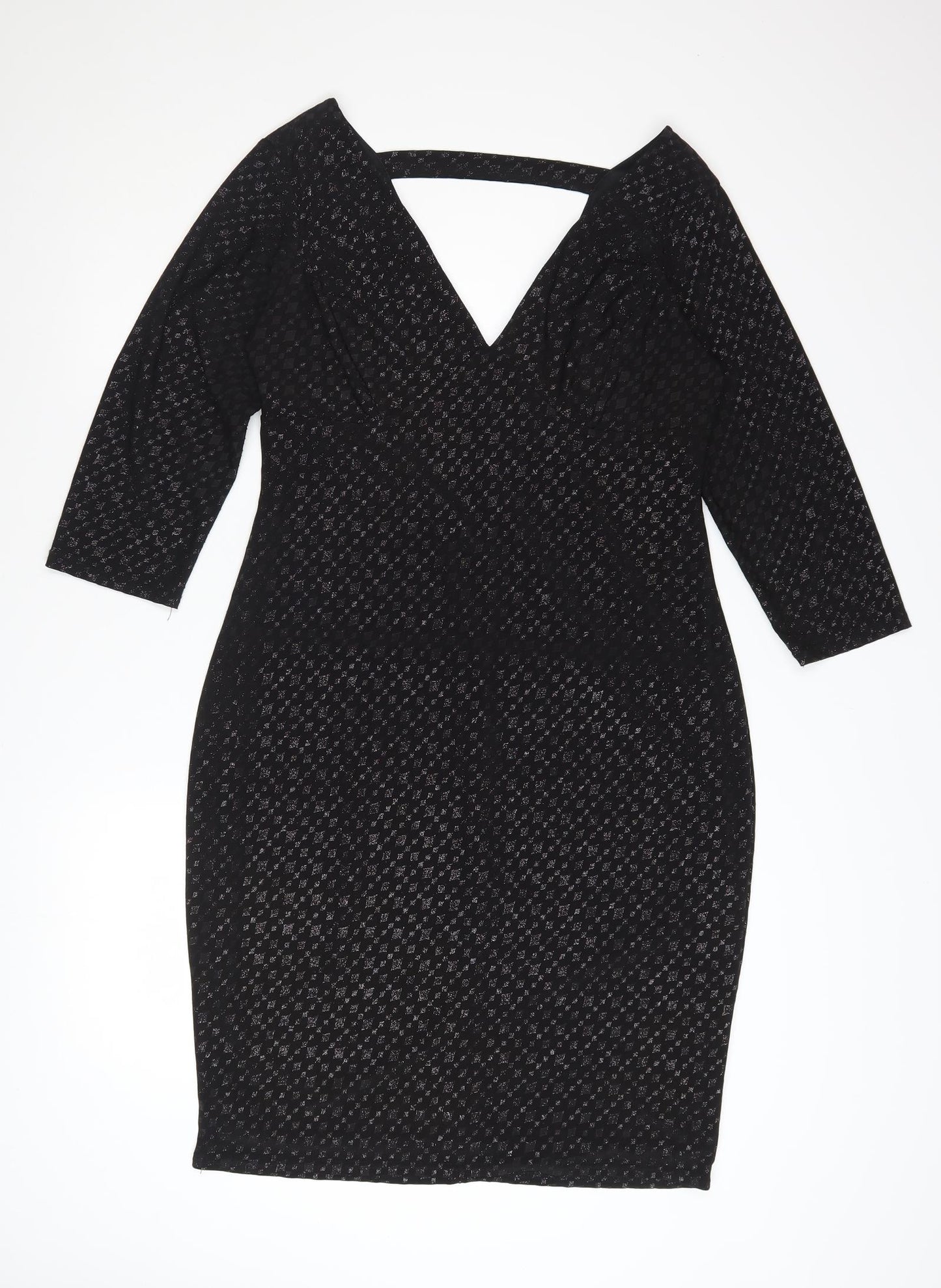Quiz Women’s Black Glitter Bodycon Knee Length Dress Size 16