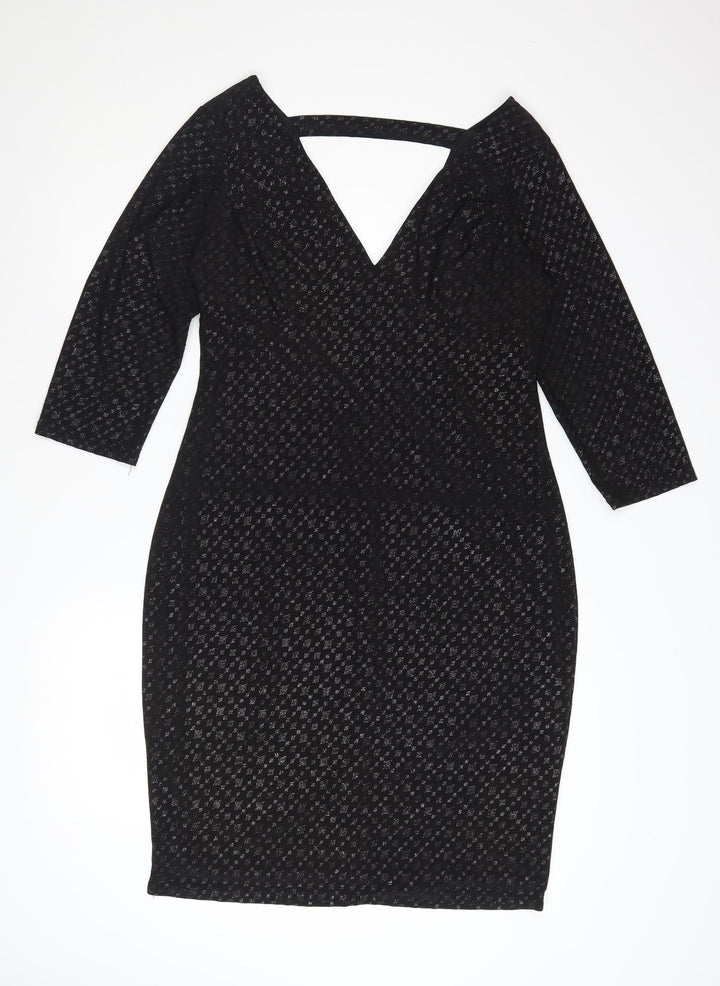 Quiz Women’s Black Glitter Bodycon Knee Length Dress Size 16