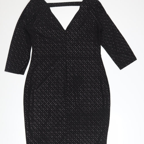 Quiz Women’s Black Glitter Bodycon Knee Length Dress Size 16