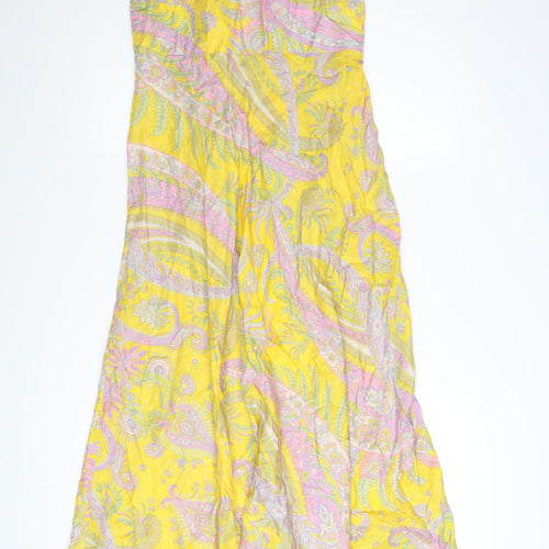 Warehouse Women’s Yellow Silk Paisley Halter Maxi Dress UK 12