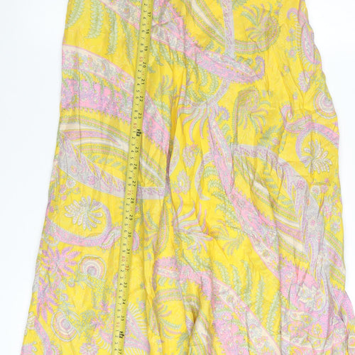 Warehouse Women’s Yellow Silk Paisley Halter Maxi Dress UK 12