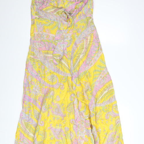 Warehouse Women’s Yellow Silk Paisley Halter Maxi Dress UK 12