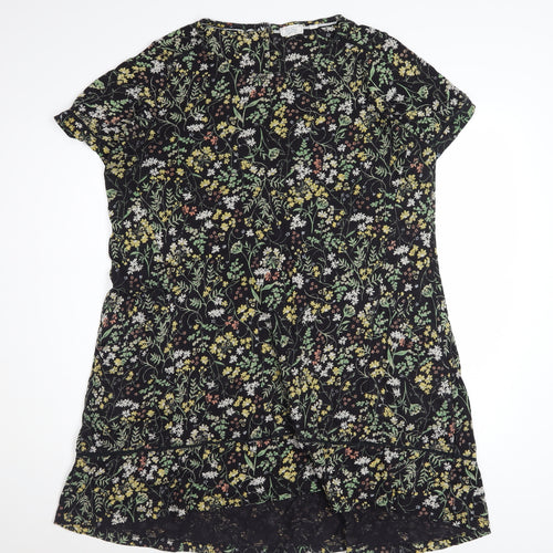 Fat Face Womens Black Floral Shift Dress Size 14 Short Sleeve