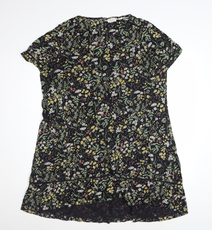 Fat Face Womens Black Floral Shift Dress Size 14 Short Sleeve