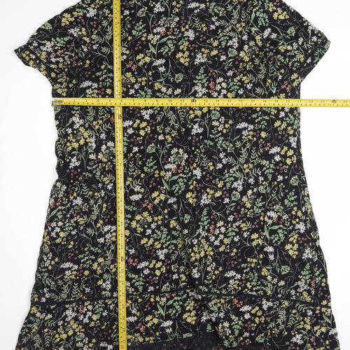 Fat Face Womens Black Floral Shift Dress Size 14 Short Sleeve