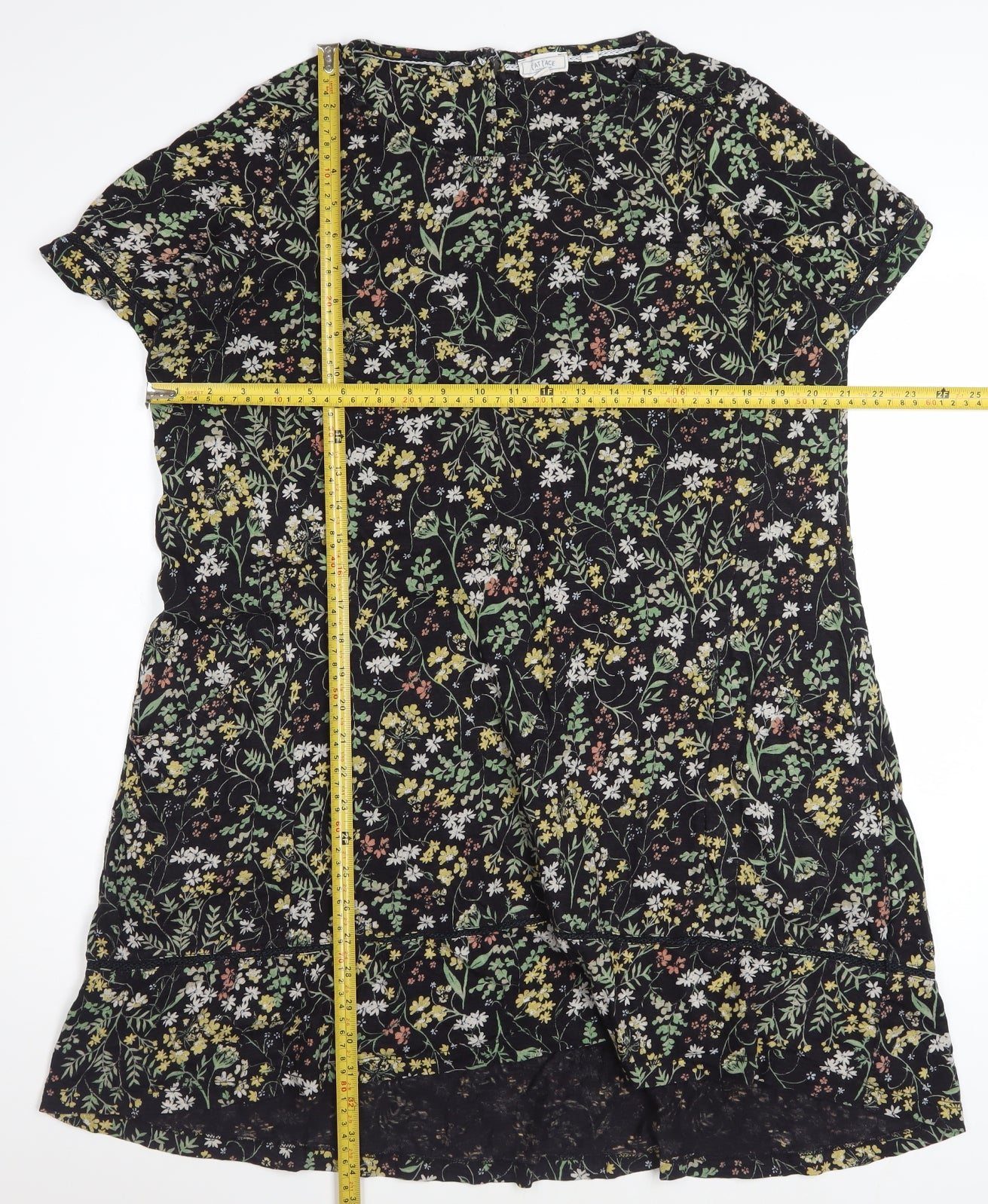 Fat Face Womens Black Floral Shift Dress Size 14 Short Sleeve
