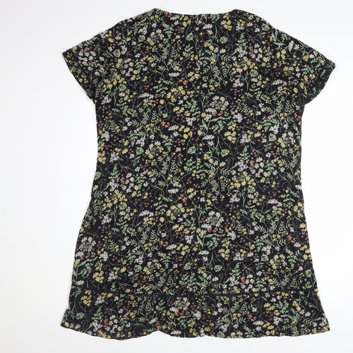 Fat Face Womens Black Floral Shift Dress Size 14 Short Sleeve