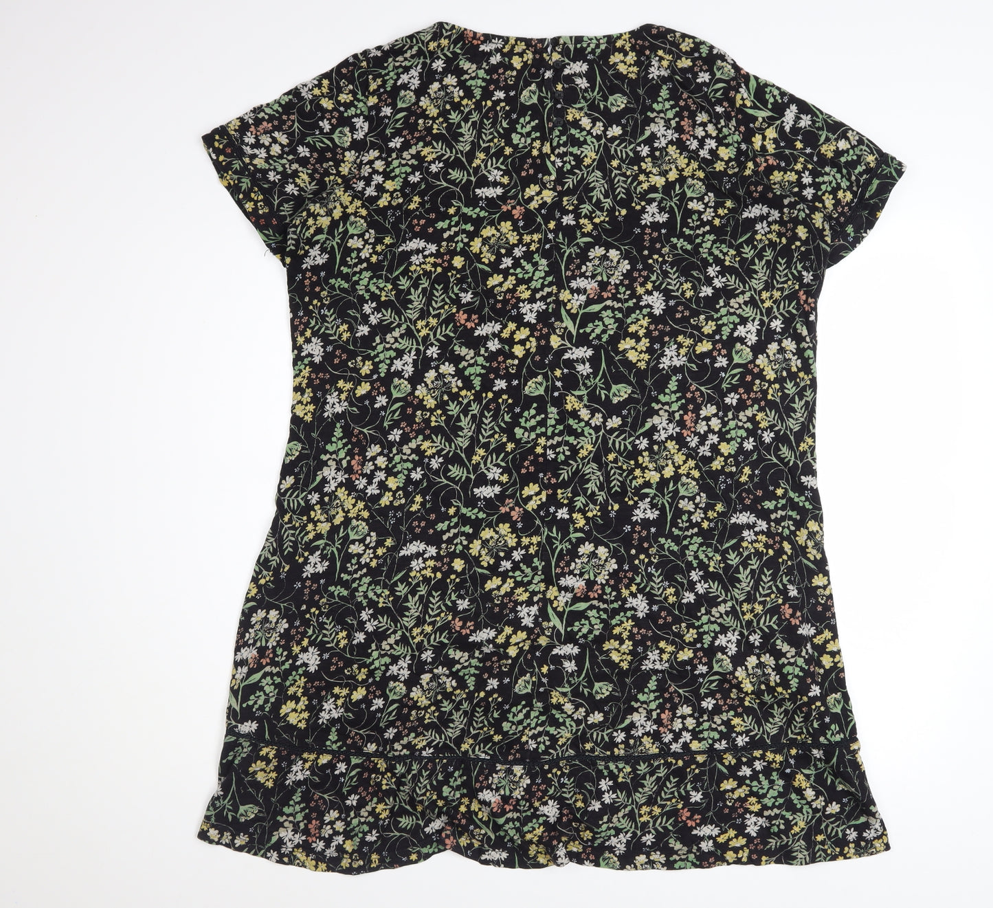 Fat Face Womens Black Floral Shift Dress Size 14 Short Sleeve