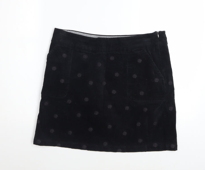 White Stuff Women's Black Corduroy Polka Dot A-Line Skirt UK 12