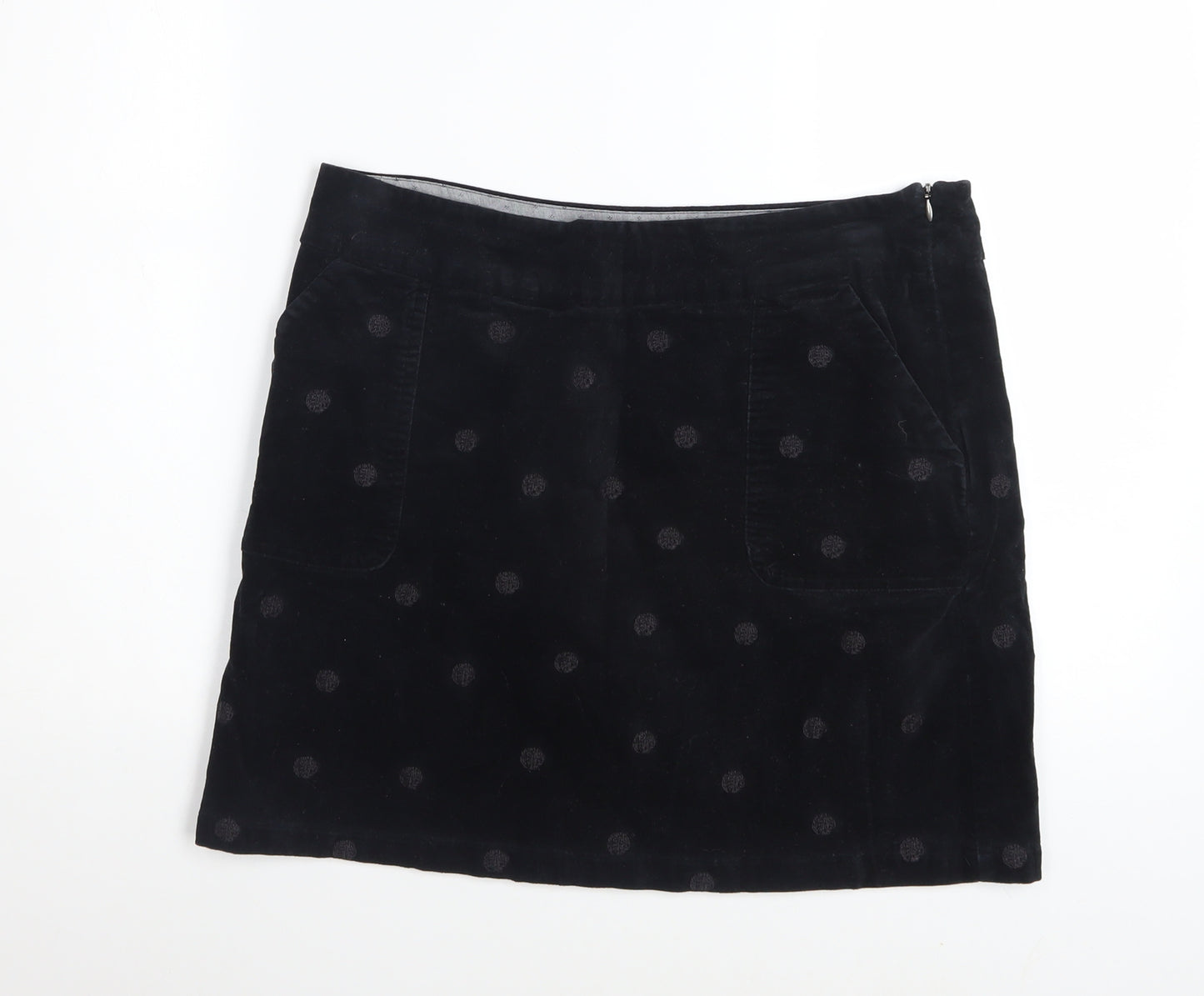 White Stuff Women's Black Corduroy Polka Dot A-Line Skirt UK 12