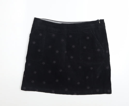White Stuff Women's Black Corduroy Polka Dot A-Line Skirt UK 12