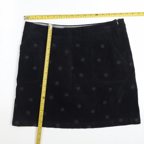 White Stuff Women's Black Corduroy Polka Dot A-Line Skirt UK 12