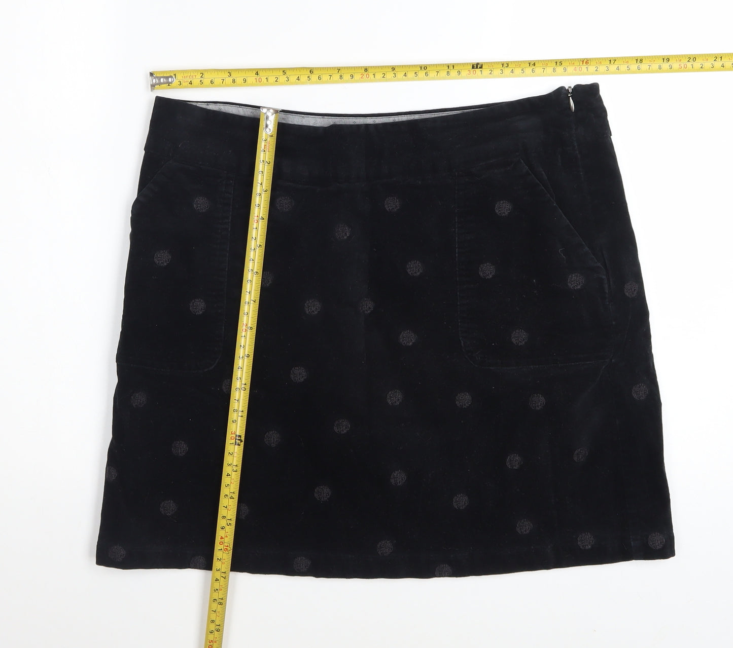 White Stuff Women's Black Corduroy Polka Dot A-Line Skirt UK 12