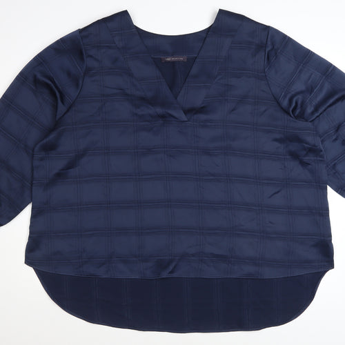 Marks and Spencer Women Blue Plus Size 24 V-Neck Long Sleeve Blouse