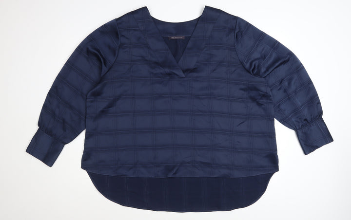 Marks and Spencer Women Blue Plus Size 24 V-Neck Long Sleeve Blouse