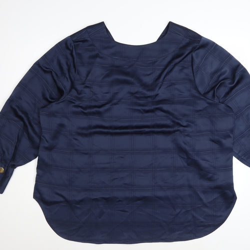 Marks and Spencer Women Blue Plus Size 24 V-Neck Long Sleeve Blouse