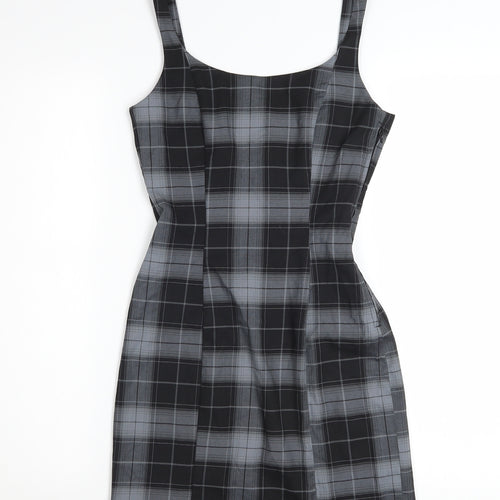 H&M Women’s Grey Check Bodycon Dress Size 6 Sleeveless Stretchy Short