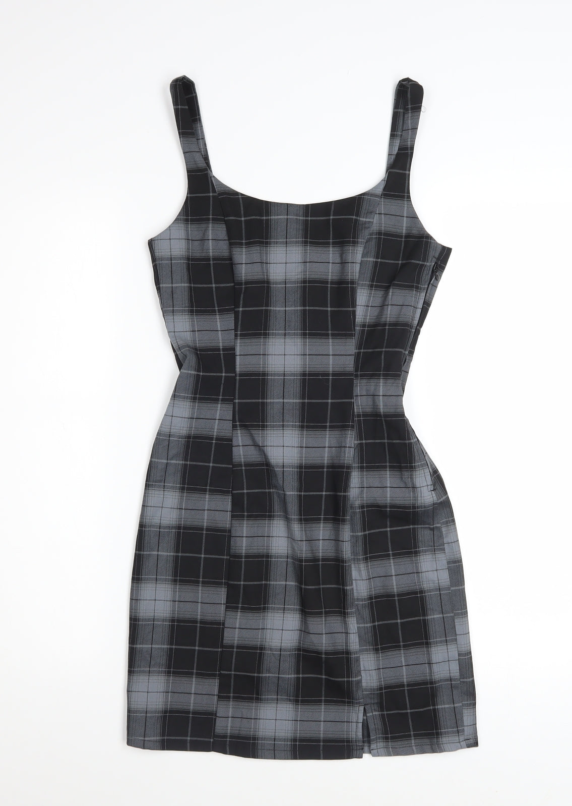 H&M Women’s Grey Check Bodycon Dress Size 6 Sleeveless Stretchy Short