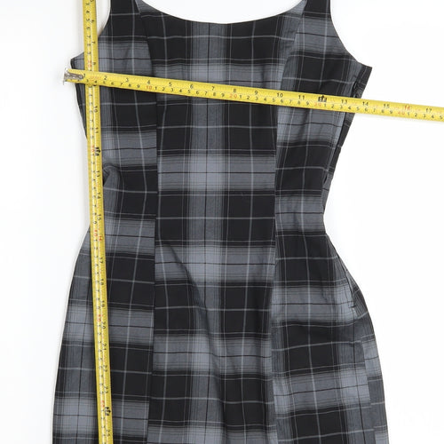 H&M Women’s Grey Check Bodycon Dress Size 6 Sleeveless Stretchy Short