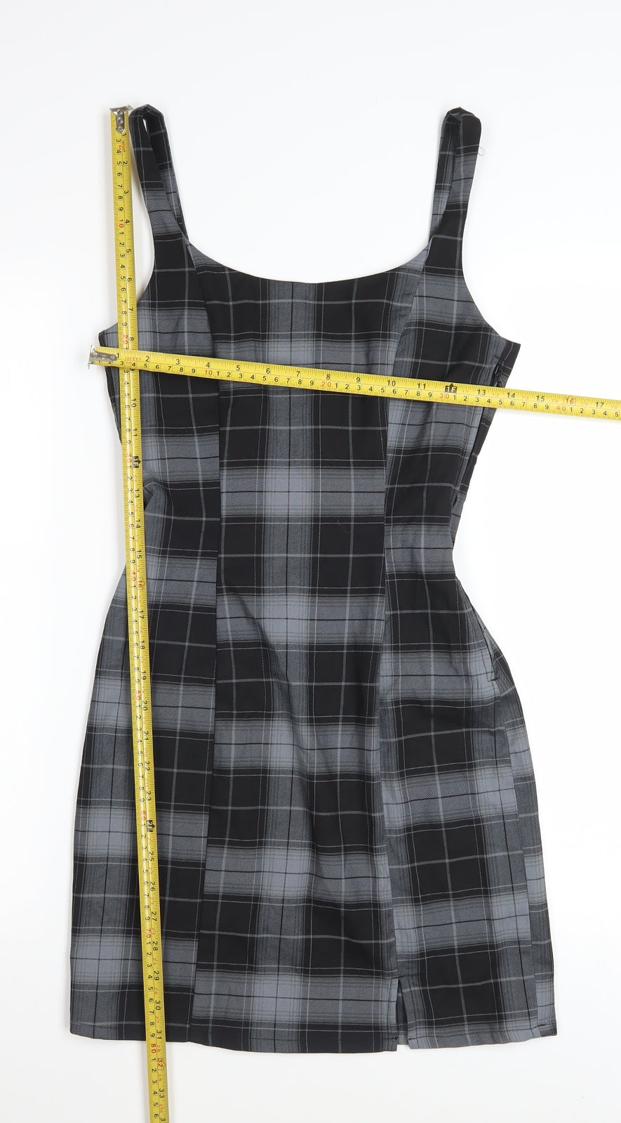 H&M Women’s Grey Check Bodycon Dress Size 6 Sleeveless Stretchy Short