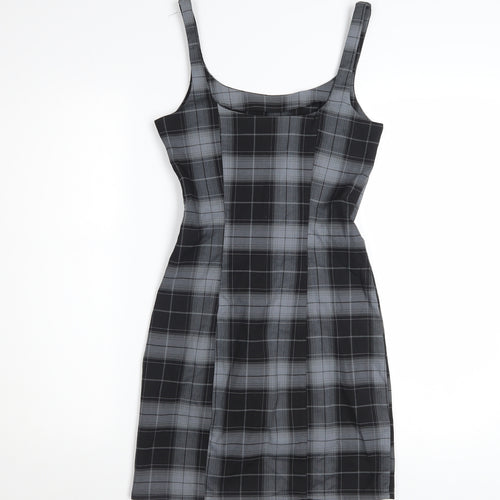 H&M Women’s Grey Check Bodycon Dress Size 6 Sleeveless Stretchy Short