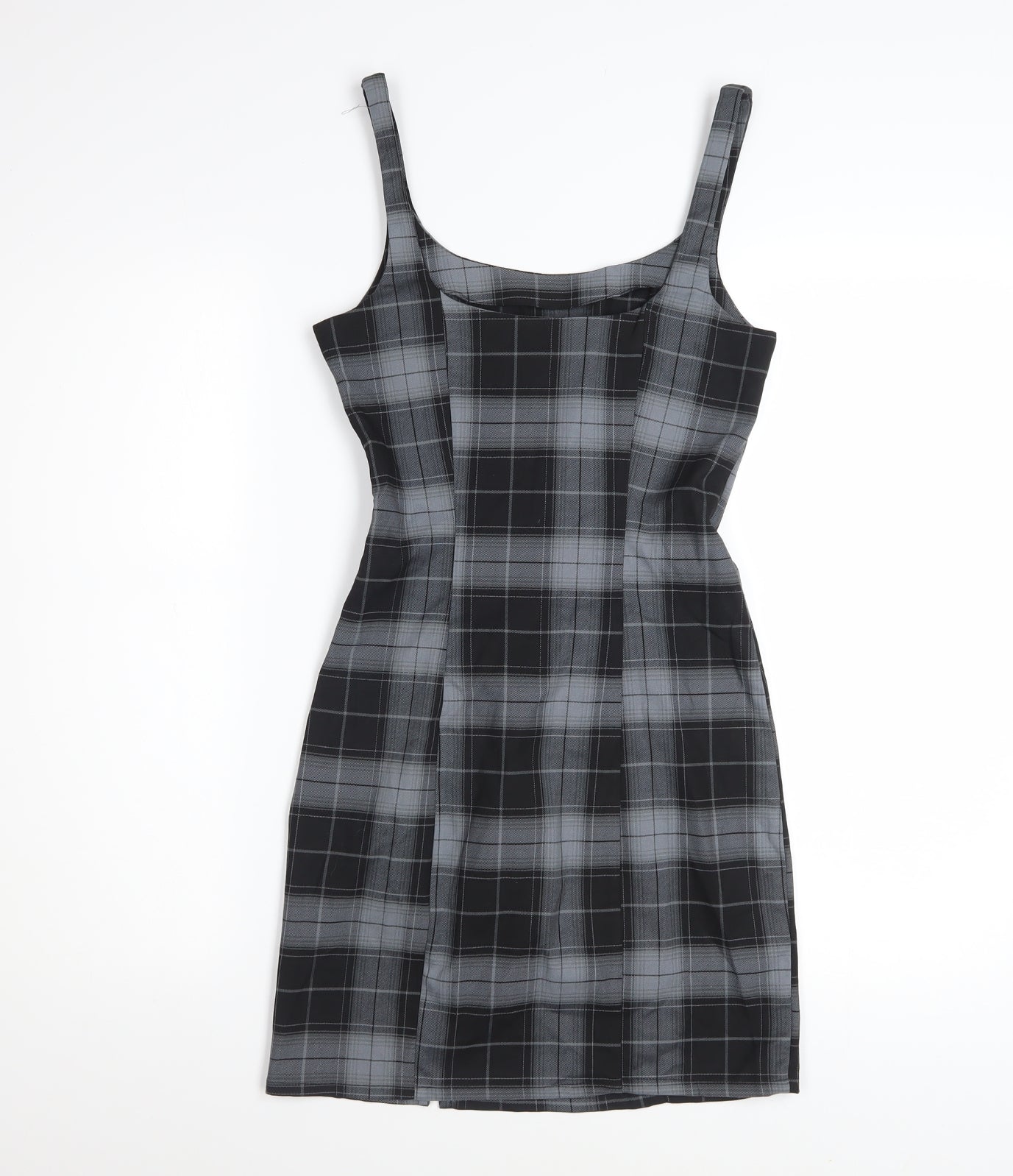 H&M Women’s Grey Check Bodycon Dress Size 6 Sleeveless Stretchy Short