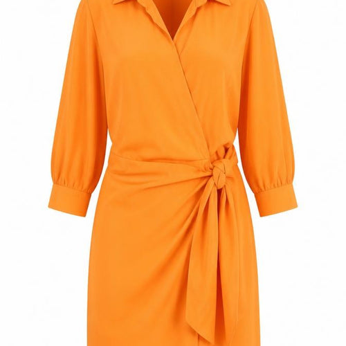 AX Paris Women's Orange Wrap Dress Size 12 3/4 Sleeve Collared Belted