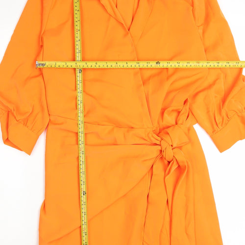 AX Paris Women's Orange Wrap Dress Size 12 3/4 Sleeve Collared Belted