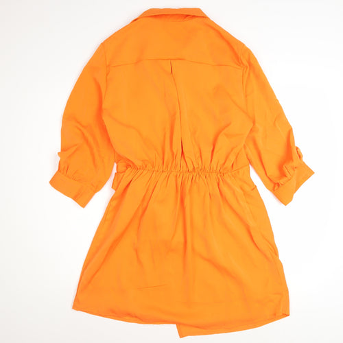 AX Paris Women's Orange Wrap Dress Size 12 3/4 Sleeve Collared Belted
