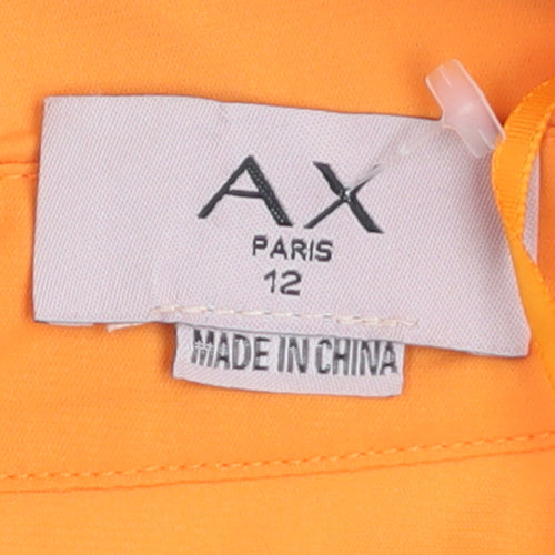 AX Paris Women's Orange Wrap Dress Size 12 3/4 Sleeve Collared Belted