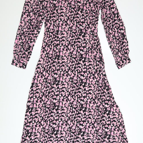 Marks and Spencer Women's Pink Floral Midi A-Line Dress Size 8