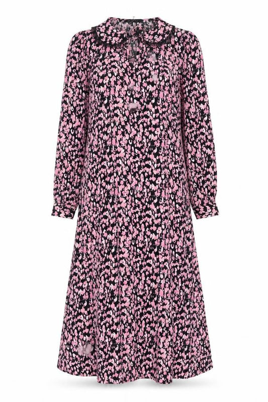 Front view of Marks & Spencer Women's Pink Floral Midi A-Line Dress, size 8