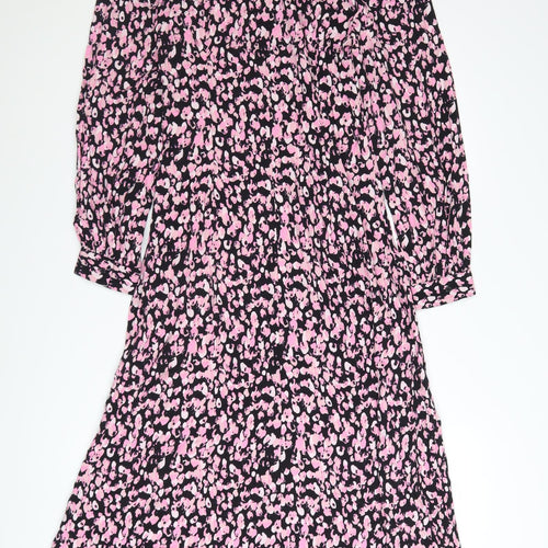 Marks and Spencer Women's Pink Floral Midi A-Line Dress Size 8