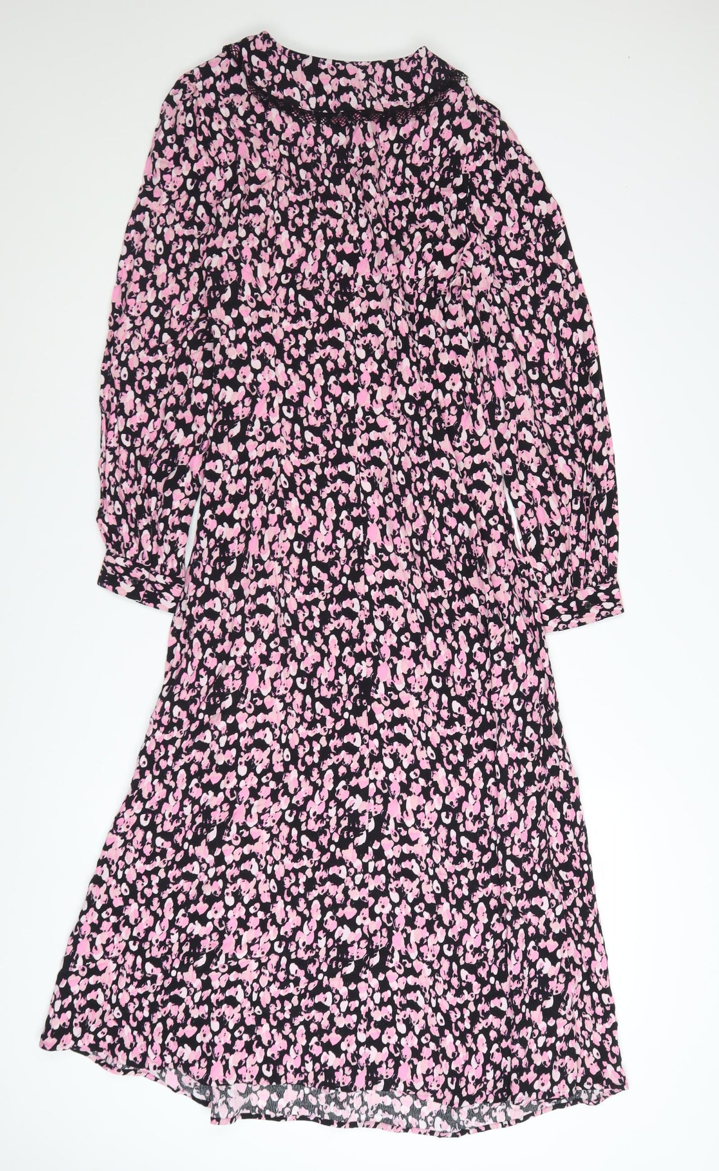 Marks and Spencer Women's Pink Floral Midi A-Line Dress Size 8