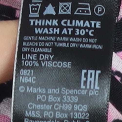Marks and Spencer Women's Pink Floral Midi A-Line Dress Size 8