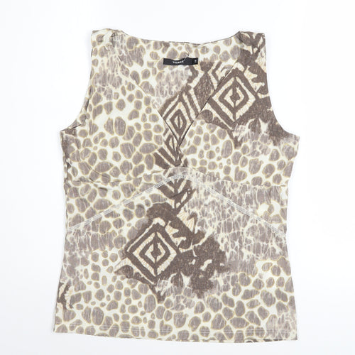 Verse Women's Beige Tribal Geometric Sleeveless Tank Top Size 10