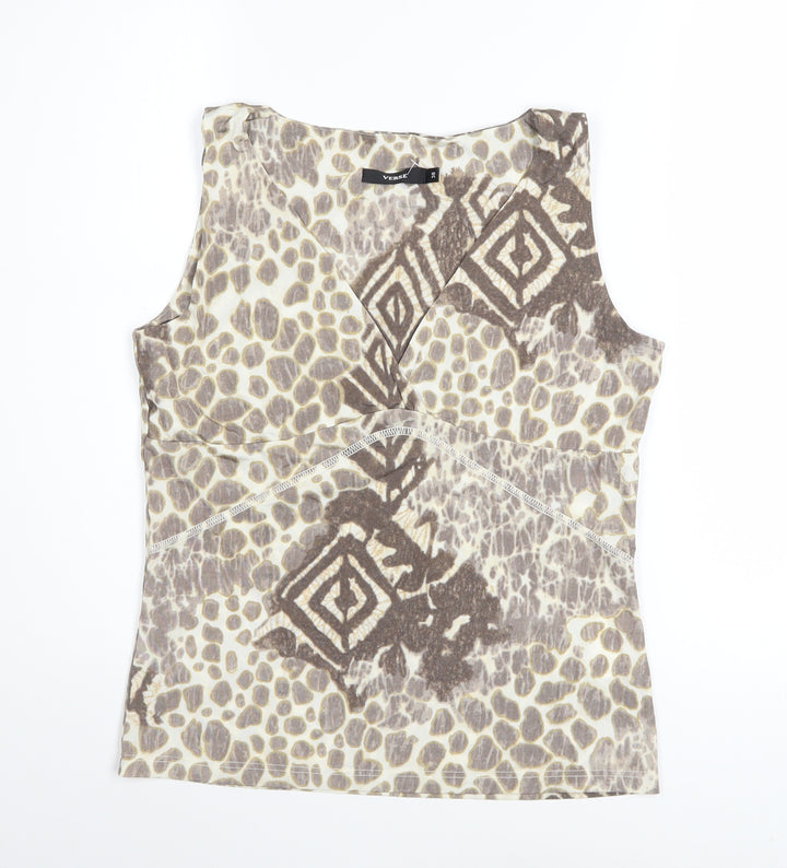 Verse Women's Beige Tribal Geometric Sleeveless Tank Top Size 10