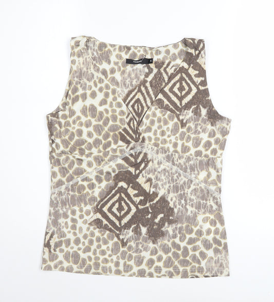 Verse Women's Beige Tribal Geometric Sleeveless Tank Top Size 10