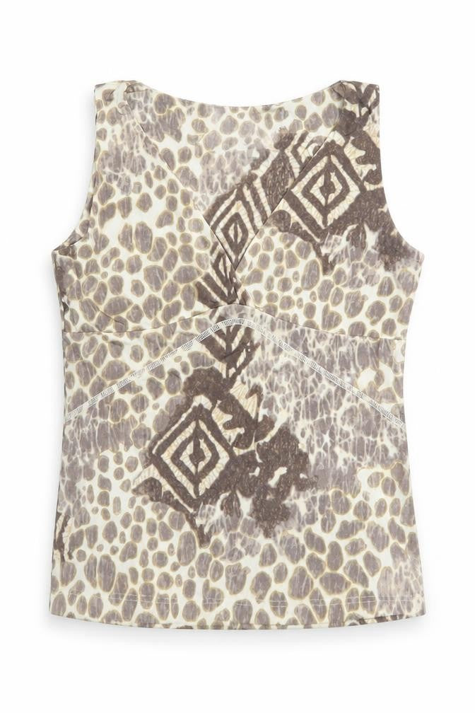 Verse Women's Beige Tribal Geometric Sleeveless Tank Top Size 10