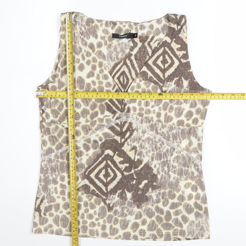 Verse Women's Beige Tribal Geometric Sleeveless Tank Top Size 10
