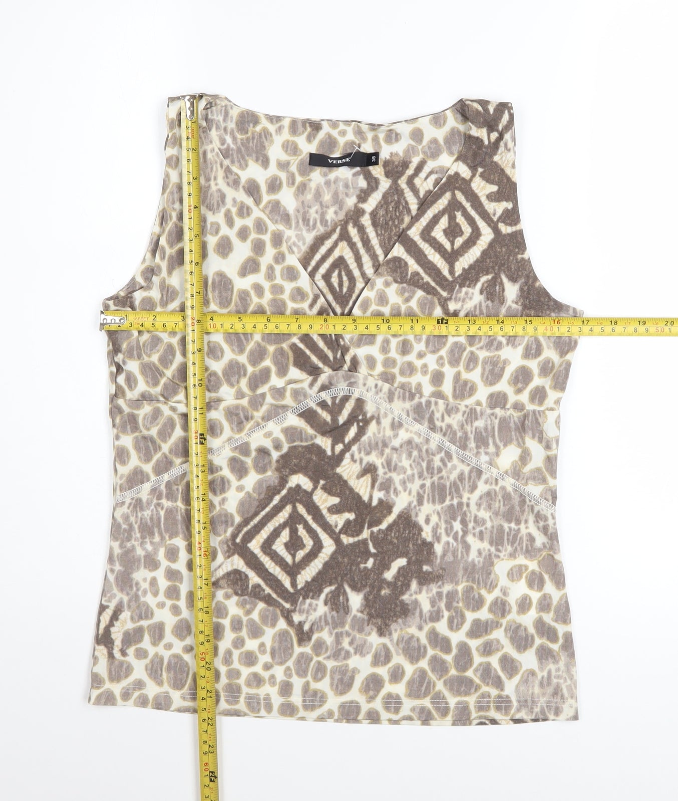 Verse Women's Beige Tribal Geometric Sleeveless Tank Top Size 10