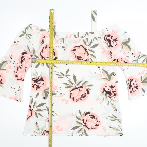 Quiz Women's White Floral Off Shoulder Bell Sleeve Blouse Size 10